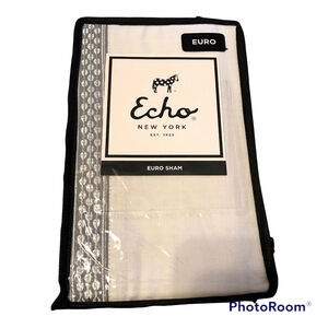 2 Echo New York VENUS Euro Shams Natural Gray Embroidered 26x26 100% Cotton NEW
